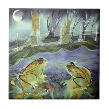 Frogs by the Water at Night Tile