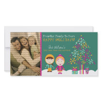 From Our Family Custom Holiday Photocard (teal) Custom Photo Card