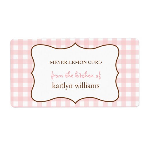 From the kitchen of pink gingham custom label
