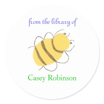 "From the library of" bee bookplate sticker by KarateKatGraphics