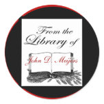 From the Library of Bookplates - red black white Round Stickers
