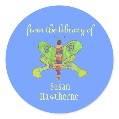 "From the library of" butterfly bookplate Round Sticker by KarateKatGraphics