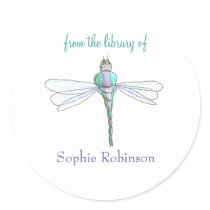 "From the library of" dragonfly bookplate sticker