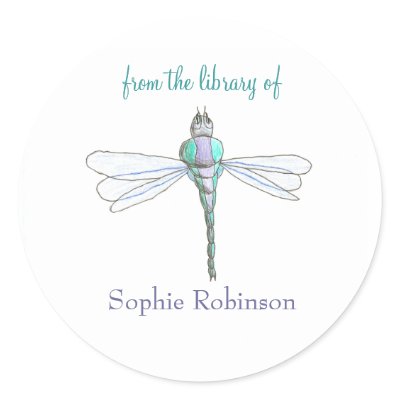 "From the library of" dragonfly bookplate sticker by KarateKatGraphics