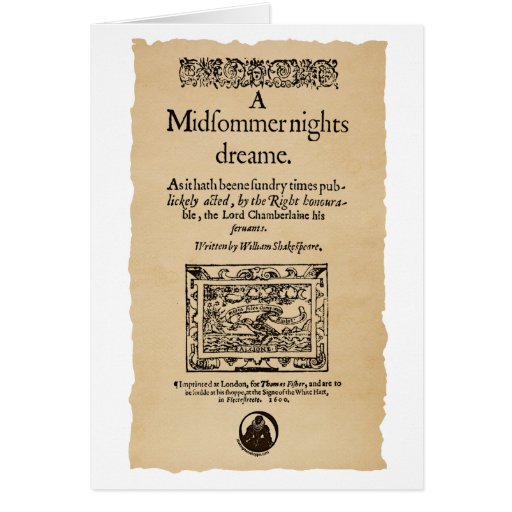 Front Piece to the A Midsummer Nights Dream Quarto Cards
