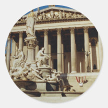 Front view of the Vienna parliament, Austria Round Sticker