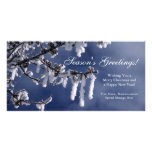 Frosted Branch Custom Flat Christmas Greeting Card Photo Greeting Card