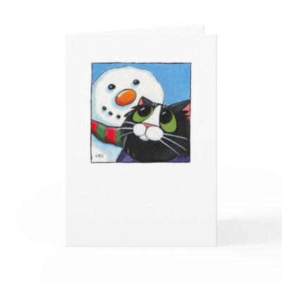 Frosty and Sox - Christmas Cat Card by LisaMarieArt
