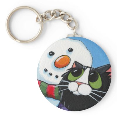 Frosty and Sox - Christmas Cat Keychain by LisaMarieArt