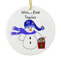 Frosty Snowman World's BestTeacher Ornament