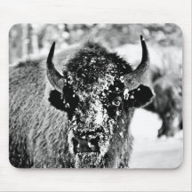 Frosty Yellowstone Bison Mousepads
