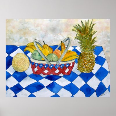 fruit basket still life art painting poster print by dereklovessheila