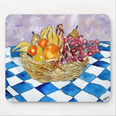 fruit basket still life kitchen art mouse pad by dereklovessheila