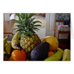 Fruit bowl with avocado foremost greeting cards