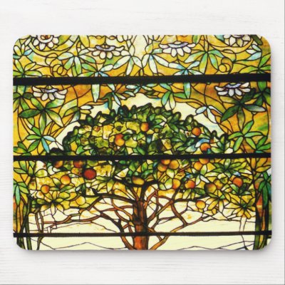 Fruit Tree Stained Glass by Louis Tiffany Mousepad by LorrieM