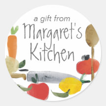 fruit vegetable utensils cooking baking gift tags round sticker