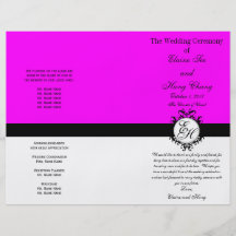 Fuchsia Black Wedding Program Chic Monogrammed Custom Flyer