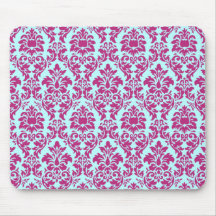 Fuchsia & Blue Damask Mousepads