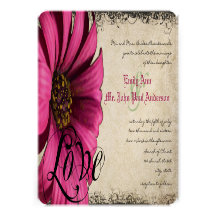 Fuchsia Coral Orange Gerber Daisy Wedding Invite
