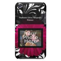 Fuchsia Gerbera Daisy with Black and White Swirl Barely There Ipod Cases
