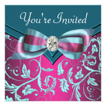 Fuchsia Hot Pink Teal Blue All Occasion Party Custom Invitation
