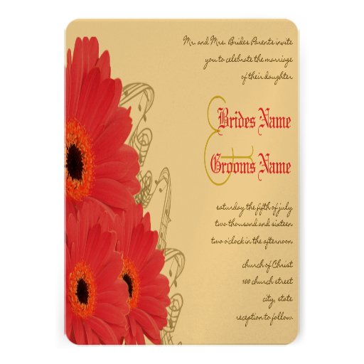 Fuchsia & Orange Gerber Daisy Wedding Invitation
