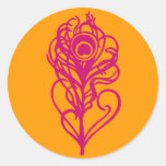 Fuchsia Peacock Feather Round Stickers