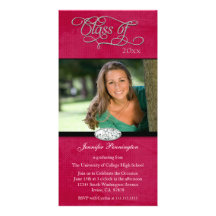 Fuchsia pink diamond graduation party announcement photo card template