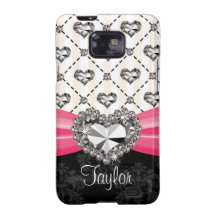 Fuchsia Pink Rhinestone Heart Samsung Galaxy S Cas Samsung Galaxy SII Case