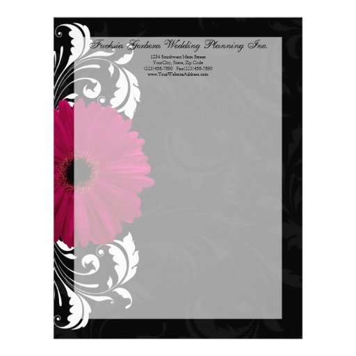 Fuchsia Scroll Gerbera Daisy w/Black and White Letterhead Design