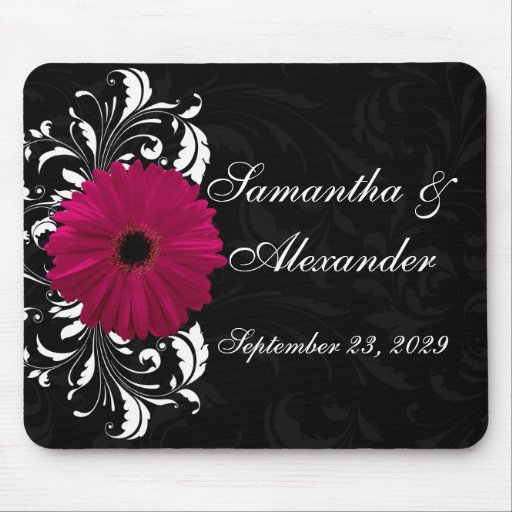 Fuchsia Scroll Gerbera Daisy w/Black and White Mouse Pad