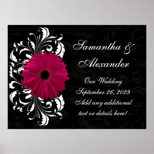 Fuchsia Scroll Gerbera Daisy w/Black and White Print