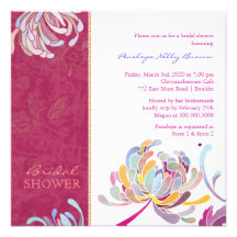 Fuchsia & White Mums Floral Bridal Shower Invites