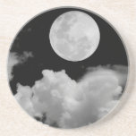 FULL MOON CLOUDS BLACK AND WHITE BEVERAGE COASTERS
