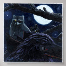 Full Moon Racoons with Raven or Crow Posters
