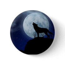 Full Moon Wolf Pinback Button