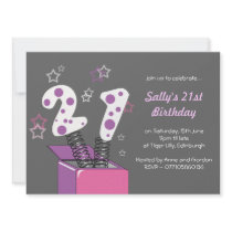 Fun 21st Birthday Party - pink & purple Personalized Invite