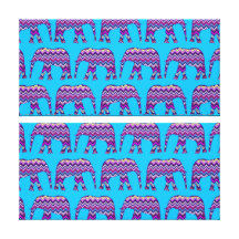 Fun and Bold Chevron Elephants on Teal Stretched Canvas Prints