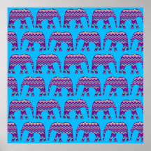 Fun and Bold Chevron Elephants on Teal Print