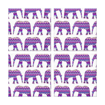 Fun and Bold Chevron Elephants on White Stretched Canvas Prints