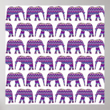 Fun and Bold Chevron Elephants on White Print