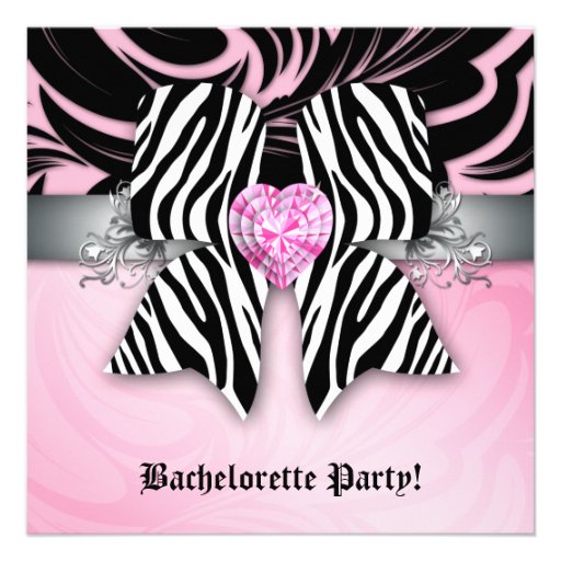 Fun Bachelorette Party Invite Zebra Bow Pink Flora
