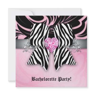 Fun Bachelorette Party Invite Zebra Bow Pink Flora by thefashioncafe