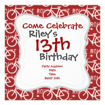 Fun Bike Route Fixie Bicycle Cyclist Pattern Red Personalized Invitation