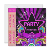 Fun Birthday Party Girls Hot Pink Tickets 2 Custom Invitations