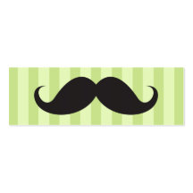 Fun black moustache on green stripes business card