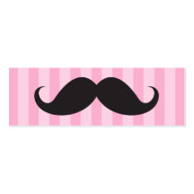 Fun black moustache on pink stripes business card