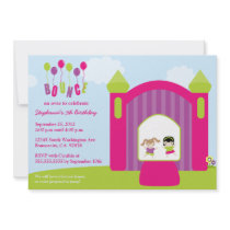 Fun bounce house girls birthday party invitation