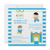 Fun boy's bounce house party birthday invitation