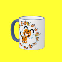 Fun Cartoon Tigers Mandala (Blue) Mug